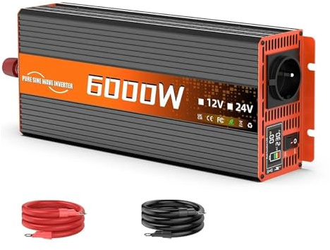 Transformateur Convertisseur Voltmètre LED 6000 W Prise UE 12 V CC vers 220 V CA 50 Hz Transformateur À Onde Sinusoïdale