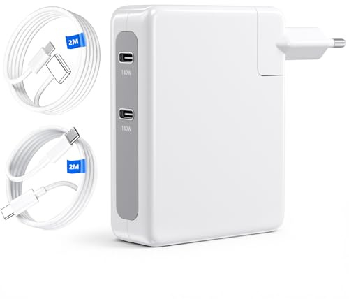 Cargador para Mac Book de 280W, Cargador rápido USB C Dual de 140W Compatible con MacBook Pro 16/13, MacBook Air 2020/2021 con Cable de Carga Tipo C de 2M y Cable de Carga T-Tip de 2M
