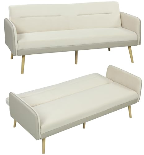 HOMCOM Sofá Convertible 3 en 1 3 plazas, sofá Cama Clic-clac con Respaldo Ajustable, Asiento Acolchado, Patas de Metal, Tejido de Terciopelo y PU, para Sala de Estar, Dormitorio de Invitados, pequeño