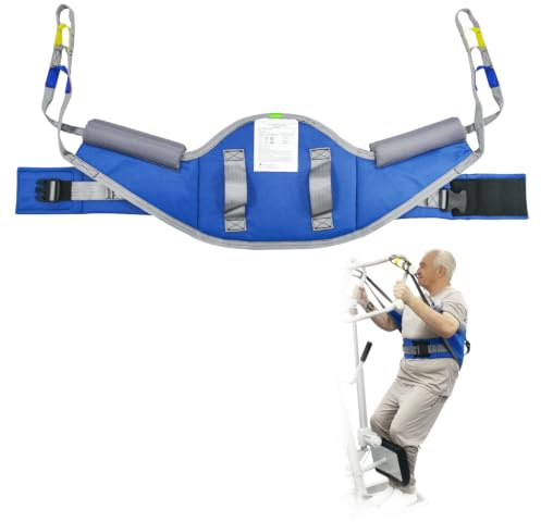 EZ Assistive Sit to Stand Hoist Sling, Padded Stand Aid Transfer Sling with Non-Slip Waist Belt, 230kg (500lbs) Capacity Heavy Duty Hoist Sling for Elderly & Disabled, Mobility Aid (Blue, Medium)