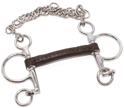 ByLynga Pelham Gebiss 125 mm - Premium Braun Leder Gebiss für Pferd mit stabilen Metallringen und Kinnkette - Gerades Mundstück für Komfortables Reiten - Reitausrüstung für Reitpferd