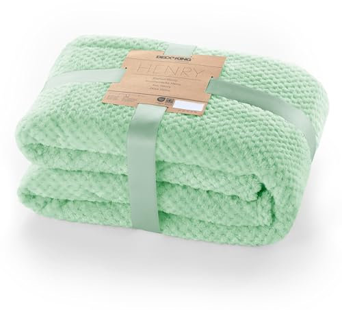 DecoKing Kuscheldecke 70x150 cm Pfefferminze Decke Microfaser Wohndecke Tagesdecke Fleece weich sanft kuschelig skandinavischer Stil Minze Henry
