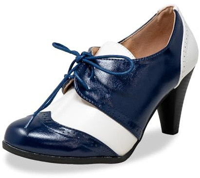 Chase & Chloe Dora-5 Two Tone Lace Up Low Heel Women's Oxford Navy/White