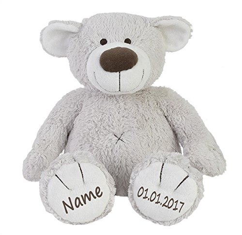 Elefantasie Stofftier Teddy Bär zartgrau Geschenk mit Namen und Geburtsdatum personalisierbar 55cm