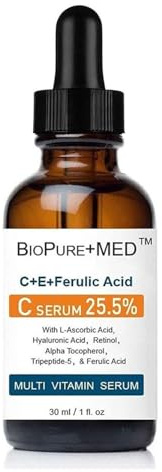 BioPureMED 25% Vitamin CE+Ferulic Acid Serum for Face: Anti Wrinkle Serum Retinol 22, Hyaluronic Acid Best Organic Korean Skin Care Vitamin C Serum/Face Moisturizer
