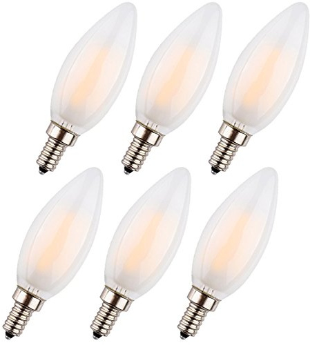 Bulbright candelabro LED dimmerabile, C35 6 W LED filamento candela lampadina, attacco E14, bianco caldo 2700 K, lampadina LED 50 W equivalente, 220 – 240 VAC, 6 confezione, Bullet Topmilky Cover,