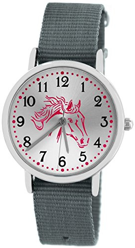 Pacific Time Kinderuhr Mädchen Pferdeuhr rosa Pferdekopf | Geschenk für Mädchen: rosa Pferdekopf, Sunray-Zifferblatt, fluoreszierende Zeiger, 5 ATM wasserdicht, 16-mm-Armband