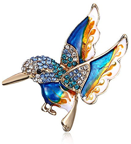 AILUOR Kolibri Broschen für Frauen, Antik Gold Tone Emaille Vogel Kolibri Brosche Pins MultiColor Crystal Pin Brosche Schmuck für Frauen (blau)