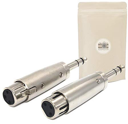 2x Adattatore da spina jack grosso 6,35mm maschio a presa XLR femmina 3 poli pin - Connettore stereo per auricolari casco audio microfono - Adaptout marca francese