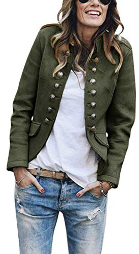 Tomwell Blazer Femme Élégant Double Breasted Boucle OL à Manches Longues Veste Blazer Slim Fit Veste Tailleur Cintrée Habillée Costume Jacket Manteau (38, Armée Verte)