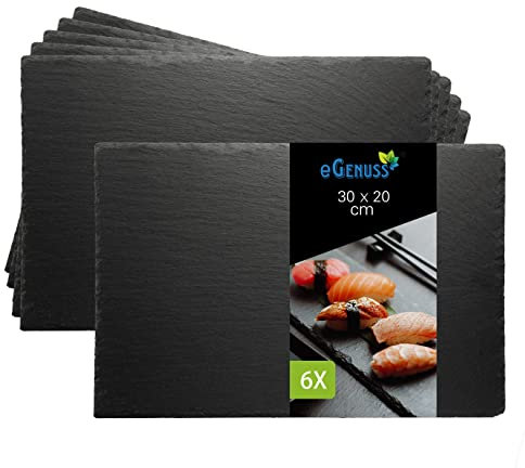 eGenuss Servizio piatti moderni 6 persone in ardesia piatti rettangolari piatti piani neri pietra vassoi in ardesia set aperitivo sushi tagliere formaggi salumi 30x20 cm