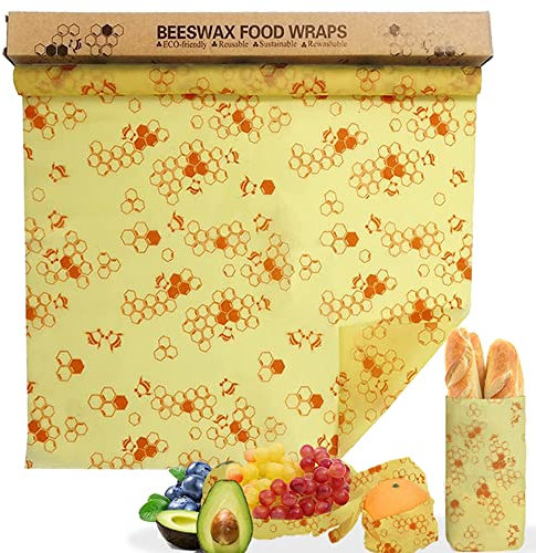 Bugucat Involucro di Cera d'api Riutilizzabile 33x100CM DIY,Lavabile e Senza plastica,a Scarto Zero impacchi ecologici per la conservazione degli Alimenti sostenibili per Sandwich,Frutta,Pane, Snack