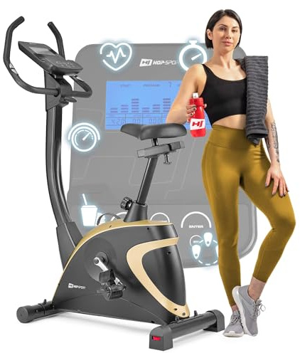 Hop-Sport Heimtrainer Fahrrad Host - Ergometer mit App-Steuerung, 12 Trainingsprogrammen & 16 computergesteuerten Widerstandsstufen, Pulsmessung - leises Fitnessbike mit Flaschenhalter für Zuhause