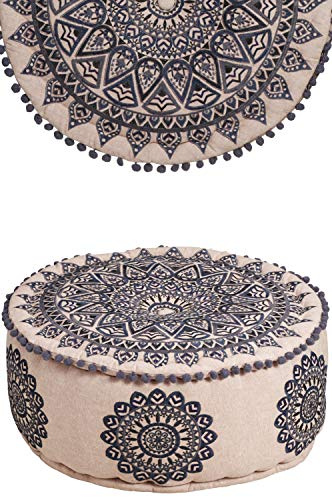 Orientalischer Pouf Aziza handgefertigt aus Baumwolle in Schwarz 50 cm