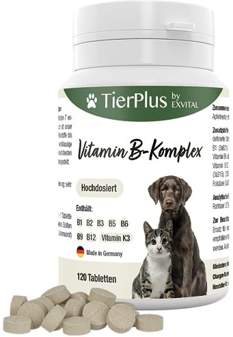 Tierplus Vitamin B Komplex für Hunde & Katzen- B1, B2, B3, B5, B6, B9, B12, K3, 120 Tabletten, hochdosiert- Made in Germany