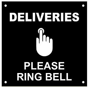 Hinweisschild mit englischem Text LIVERIES Please Ring Bell Entrance Notice Sign – wasserdichtes Acrylbohrlöcher (schwarz)