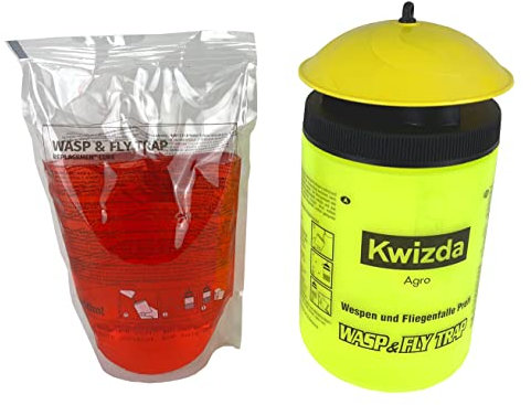KWIZDA Wespen und Fliegenfalle 400 ml, Gelb - giftfreies Lockmittel, für Garten, Terrasse, Balkon, Stall, etc. - im Außen und Innenbereich anwendbar - Lockradius 5–6m, eine Füllung wirkt 3-4 Wochen