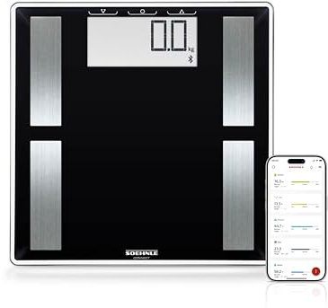 Soehnle Shape Sense Connect 50 mit Bluetooth Personenwaage plus App, Waage für BIA-Premium-Körperanalyse, Körperfettwaage mit großem LCD-Display, schwarz