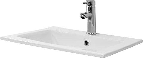 ML-Design Lavabo in Ceramica Bianca 52,5 x 45 x 21 cm Lavandino da Incasso Rettangolare Moderno Bacinella Lavamani per il Bagno e Toilette Lavello con Scarico Standard Foro per Rubinetto e Troppopieno