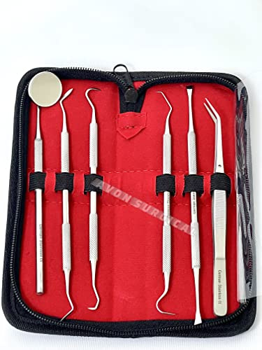 German-Dental Tools,Plaque Remover for Teeth,Dental Hygiene Cleaning Kit,Tooth Scraper Plaque Tartar Remover Cleaner,Dental Pick Scaler Oral Care Tools (Set of 6 Hygiene KIT with Pouch)