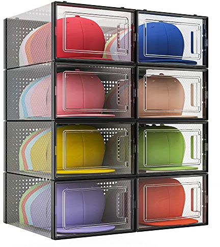 QualiapeX Hat Organizer for Baseball Caps, Hat Storage Box Showcase, Baseball Caps Collection Display Boxes Stackable, Dust-proof for Closet Cap Holder(Pack of 8)