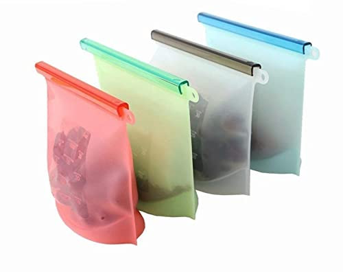 Gefrierbeutel 4 stücke wiederverwendbare Lebensmittelbeutel Snack Fruchtspeicher ZIPLOCK BAG 1500ml & 1000ml Silikon Frische Saver Tasche dicht for Gefrierkombiererhaltung Zip Beutel