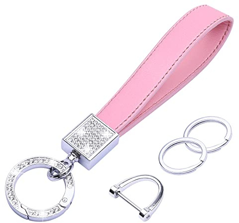 wisdompro Schlüsselanhänger Auto Strass, Schlüsselanhänger Leder mit 1 D-Ring, 1 Schraubendreher, 2 Schlüsselring, Keychain für Männer/Frauen sind Geschenke für Familie, Freunde (Rosa)