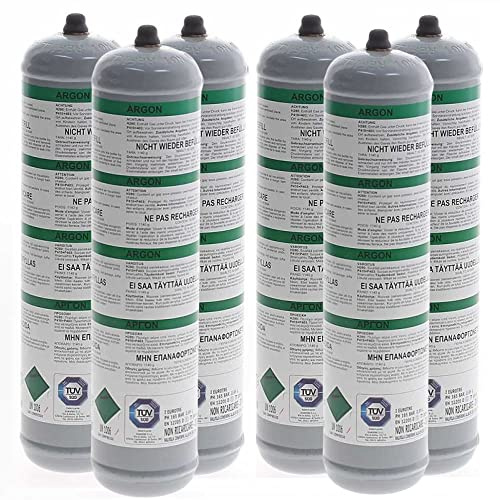 GASFRIGO - Nr. 6 Bombole usa e getta gas argon da 0,95 lt. 110 bar attacco M10x1 - saldatura TIG acciaio - NOTA E' UN PRODOTTO PROFESSIONALE