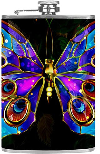 Flasque avec entonnoir Flacons personnalisés,Papillon de couleur florale,Petit flacon portatif en acier inoxydable pour l'alcool