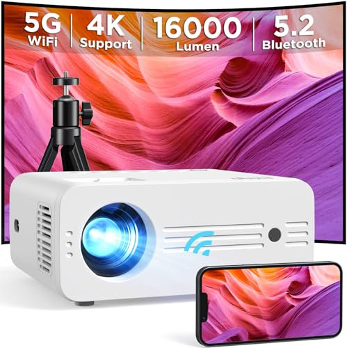 Videoprojecteur 4K, AKIYO Projecteur 26000 Lumens 5G WiFi Bluetooth Rétroprojecteur, Full HD 1080P Natif Projecteur 4K Supportée, Compatible avec iOS/Android/PC/HDMI/USB/Firestick/PS5 (avec Trépied)
