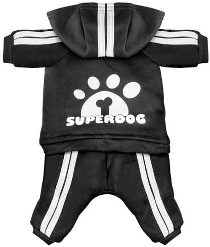 LONTEPET Hunde-Kapuzenpullover, 4 Beine, Overall für kleine Hunde, Welpen, Kleidung, Hundepullover, Sweatshirt, Baumwolle, Hunde-Wintermantel, Katzenbekleidung (Größe XXL, Schwarz)