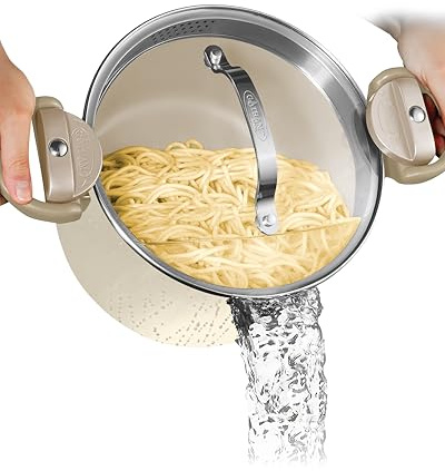 Gotham Steel 5 Quart Multi Purpose Stock Pot with Strainer Lid and Screw & Lock Handles, Nonstick Cooking Pot + Pasta Strainer with Lid, Spaghetti Pot,