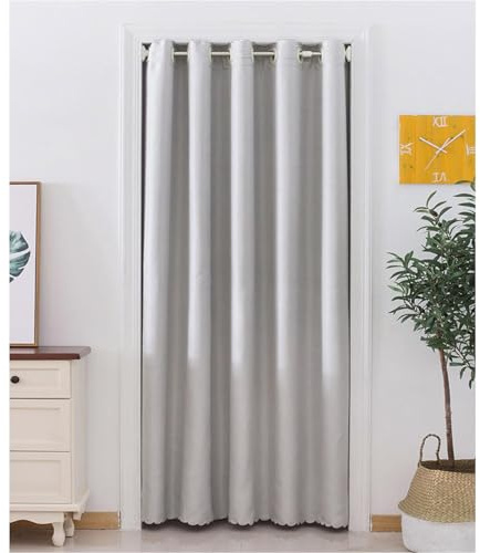 Odot Solide Farbe Türvorhang Thermo mit Ösen,Blackout Kälteschutz Thermovorhang Winter Türvorhang Winddicht Türtrenner/Raumverdunkelung für Fenster Tür Schlafzimmer Schrank (150x270cm,Hellgrau)