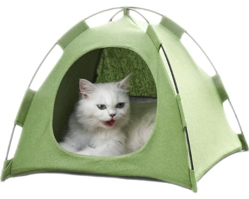 Katzenzelt, kein Zusammenbau erforderlich, tragbar, für drinnen und draußen, kühlendes Katzenhöhlenbett, leicht, für Indoor-Katzen und kleine Hunde, mit Kühlmatte, Sommer-Katzenhaus, groß, 48,3 x 48,3