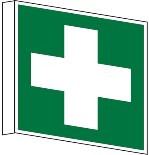 Dreifke® | Schild Rettungszeichen, Erste Hilfe E003 Fahnenschild - 150x150x1 mm Kunststoff langnachleuchtend