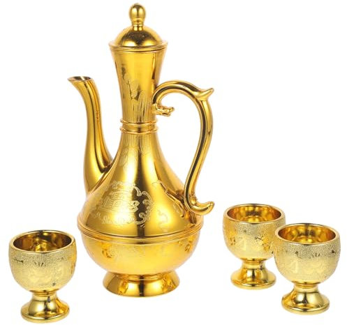 Amosfun caffè Turco Teiera Set Buddista Offerta Tazza Calici Calici Oro Bollitore Acqua Teiera Araba Brocca da tè Beccuccio Stretto Drip Tea Pot per Bar Tea Party