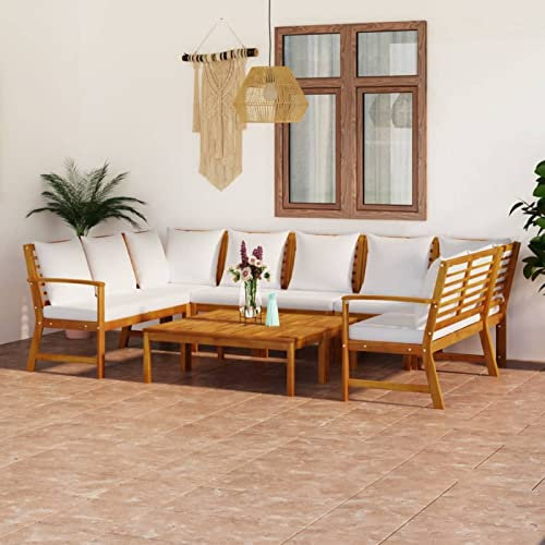 Camerina 9-TLG. Garten-Lounge-Set mit Auflagen Creme Massivholz Akazie Chaiselongue GartenmöBel Set GüNstig