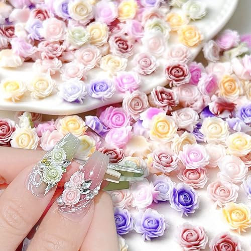 100 Stück Niedlich Blume Nail Charms Gemischt Größe Blumen Charms Nägel Design Bunte Floral Nagel Charm 3D Harz Kamelie Rose Flower Nail Art Charm Für Frauen Nailart Zubehör