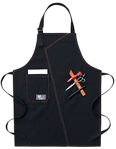 Werkzeugschürze, Arbeitsschürze mit Taschen, Arbeitsschürze, Segeltuchschürze, Werkstatt-Werkzeugschürze mit verstellbaren Trägern for Friseur, Küche, Gärtner, Café (Farbe: Blau, Größe: XL) (Farbe: Sc