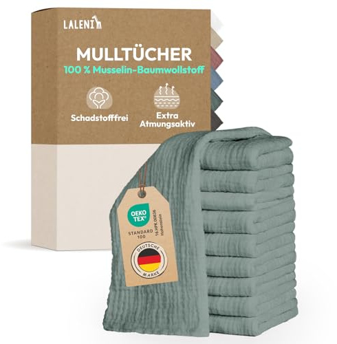 Laleni Spucktücher Baby im 20er Set aus Reiner Baumwolle - schadstofffreie Mulltücher weich 70x70 - saugstarke Mussellintücher Baby - Musselin Tuch als Mullwindel waschbare Mulltücher - Grün