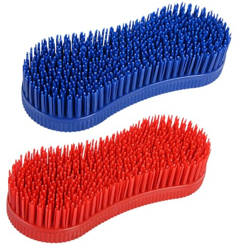 Buaak Magic Horse Grooming Brush Set, 2 Pcs Blue and Red Plastic Brushes, Brushes for Grooming, Durable Hors e Groomin g Brus-h Equestrian Massage Tool for Hors-e Groomi-ng Care