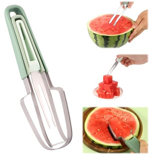 lasuroa Coupe Pastèque 3 en 1, Trancheuse de Pastèque Couteau Pastèque de Fruits en Acier Inoxydable Coupe de Carrés de Melon d'Eau pour Gadgets de Cuisine pour Fête de Famille Camping
