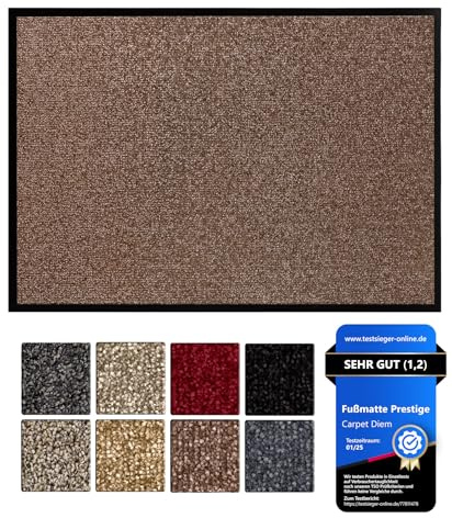 Carpet Diem Prestige Schmutzfangmatte schön und haltbar, Premium Fußmatte innen & außen - Sauberlaufmatte für Eingangsbereich, Flur & Haustür - Braun 60x80