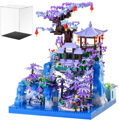 APENGBAOL Peach Blossom Pond Japanese Architecture Building Blocks Set for Adults and Kids with Acrylic Display Cover, Micro Mini Bricks Cherry Blossom Tree House Building Kit 2500+PCS
