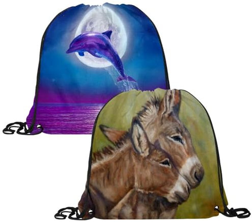 Eslifey Rucksack mit Kordelzug, Motiv: Esel, zum Bemalen und Basteln, 2 Stück, mehrfarbig, 13.4x13.0in/34x33cm