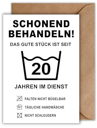 WBdesignz Lustige Gratulationskarte zur Dienstzeit - Schonend behandeln! Seit 20 Jahren im Dienst - Humorvolle Karte für Jubiläen und langjährige Mitarbeiter (DIN A6)