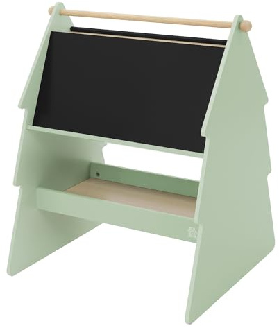 Joyz Kreidetafel Kinder Tanne, 68x60x80 cm, Grün-Natur, Kindertafel Doppelseitig aus Holz mit Ablage, Beidseitige Tafel mit Stauraum & Stange für Papierrolle, Kinderzimmer Standtafel, Tafel für Kinder