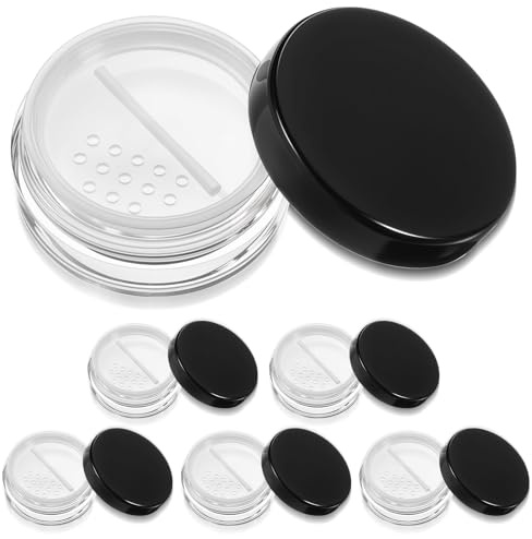 Tucnoeu 6 Stück 10 ml Wiederverwendbare Puderdose Leer aus Kunststoff Loose Powder Container mit Drehbarem Sieb und Schwarz Schraubverschluss