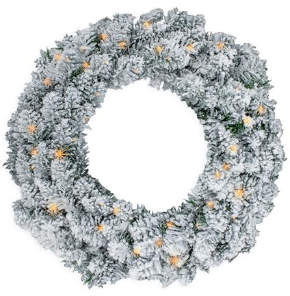 LED Tannenkranz mit Schnee und Glitzer warm weiß beleuchtet - 51 cm / 35 LED - Weihnachtskranz Batterie betrieben mit Timer - Tischkranz Türkranz Deko Kranz für Weihnachten Advent Winter