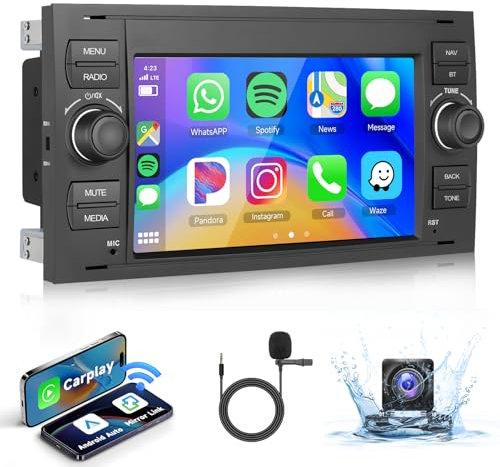 Autoradio Podofo 2G et 64G pour Ford Fiesta Focus Mondeo Transit Kuga C-MAX S-MAX Carplay Android Auto, 7 Stéréo Navi/WiFi avec caméra de vision arrière AHD GPS Bluetooth RDS/Radio FM/CANBUS